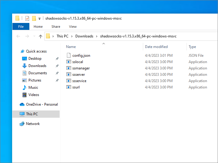Shadowsocks executables and configuration file on Windows